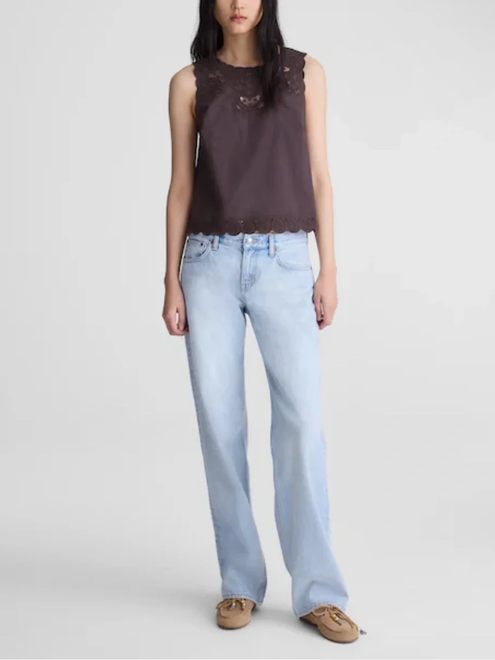 NWT Madewell Embroidered Shell Top in Poplin, size S Chocolate Plum